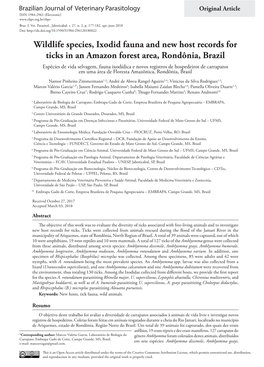 Wildlife Species, Ixodid Fauna and New Host Records for Ticks in an Amazon