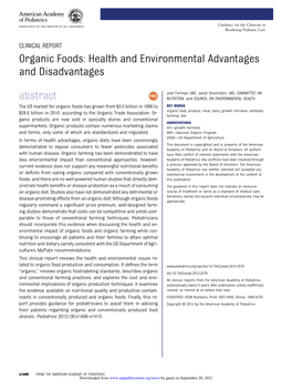 Organic Foods: Health and Environmental Advantages and Disadvantages