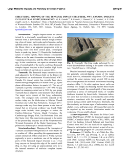 Structural Mapping of the Tunnunik Impact Structure, Nwt, Canada: Insights in to Central Uplift Formation