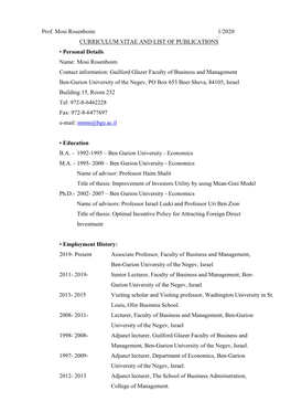 Prof. Mosi Rosenboim 1/2020 CURRICULUM VITAE and LIST