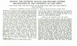 Shawco: the Students' Health and Welfare Centres Organization of the University of Cape Town Golda Selzer, M.B., Ch.B