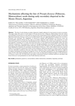 Mechanisms Affecting the Fate of Prosopis Flexuosa (Fabaceae