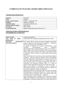 Curriculum Vitae Del Segretario Comunale