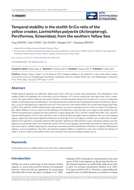 ﻿Temporal Stability in the Otolith Sr:Ca Ratio of the Yellow Croaker