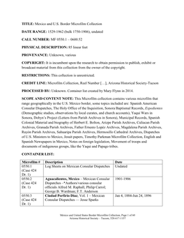 Mexico & U. S. Border Microfilm Collection