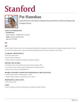 Pat Hanrahan Canon Professor in the School of Engineering and Professor of Electrical Engineering Computer Science