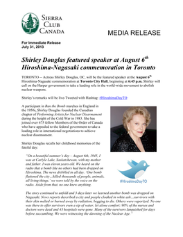 MEDIA RELEASE Shirley Douglas Featured