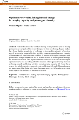 Optimum Reserve Size, Fishing Induced Change in Carrying Capacity, And