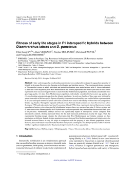 Fitness of Early Life Stages in F1 Interspecific Hybrids Between Dicentrarchus Labrax and D