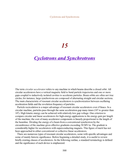 Cyclotrons and Synchrotrons