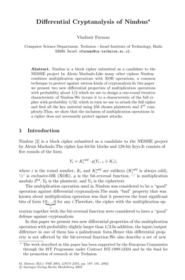 Differential Cryptanalysis of Nimbus⋆