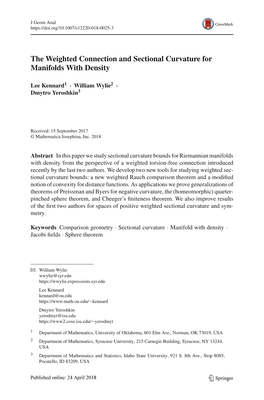 The Weighted Connection and Sectional Curvature for Manifolds with Density