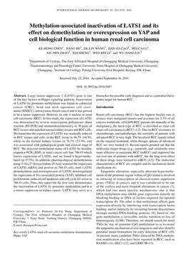 Methylation‑Associated Inactivation of LATS1 and Its Effect on Demethylation Or Overexpression on YAP and Cell Biological Function in Human Renal Cell Carcinoma