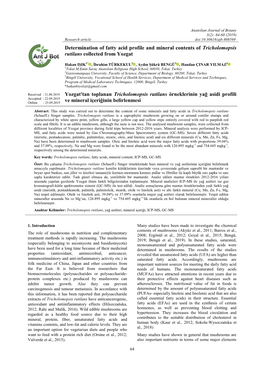 Determination of Fatty Acid Profile and Mineral Contents of Tricholomopsis Rutilans Collected from Yozgat