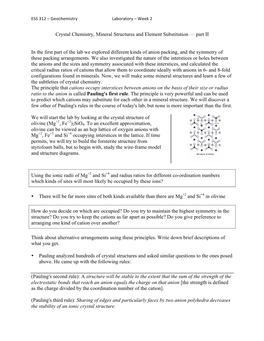 Crystal Chemistry, Mineral Structures and Element Substitution — Part II