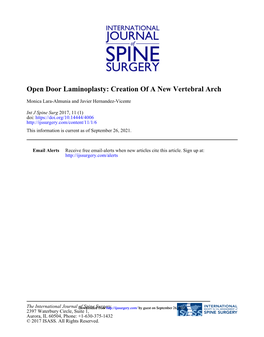 Open Door Laminoplasty: Creation of a New Vertebral Arch