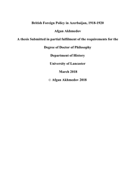 British Foreign Policy in Azerbaijan, 1918-1920 Afgan Akhmedov A
