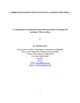 Agribusiness Innovation Incubation in Africa – a Compendium