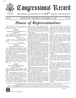 Congressional Record United States Th of America PROCEEDINGS and DEBATES of the 116 CONGRESS, SECOND SESSION