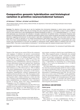 Comparative Genomic Hybridization and Histological Variation