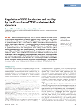 Regulation of Kif15 Localization and Motility by the C-Terminus of TPX2 and Microtubule Dynamics