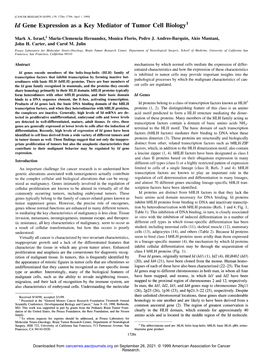 Id Gene Expression As a Key Mediator of Tumor Cell Biology I