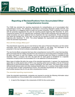 Reporting of Reclassifications from Accumulated Other Comprehensive Income