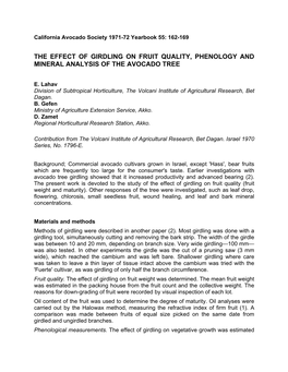 The Effect of Girdling on Fruit Quality, Phenology and Mineral Analysis of the Avocado Tree