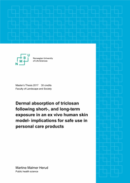 Dermal Absorption of Triclosan Following Short-, and Long-Term Exposure in an Ex Vivo Human Skin Model- Implications for Safe Use in Personal Care Products