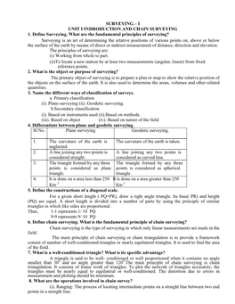 Surveying – I Unit I Indroduction and Chain Surveying 1