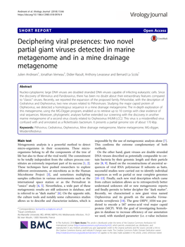 Two Novel Partial Giant Viruses Detected in Marine Metagenome