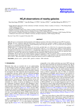 HC3N Observations of Nearby Galaxies Xue-Jian Jiang (蒋雪健)1, 5, Jun-Zhi Wang (王均智)2, Yu Gao (高煜)1, 5, and Qiu-Sheng Gu (顾秋生)3, 4, 5