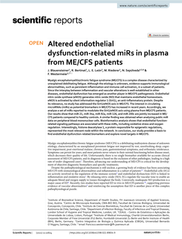 Altered Endothelial Dysfunction-Related Mirs in Plasma