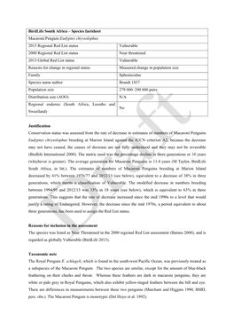 Species Factsheet Macaroni Penguin Eudyptes Chrysolophus 2013