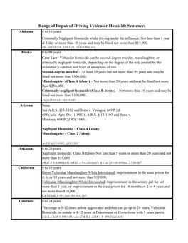 Range of Impaired Driving Vehicular Homicide Sentences