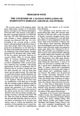 Research Note the Courtship of a Kansas Population of Habronattus Borealis (Araneae, Salticidae)