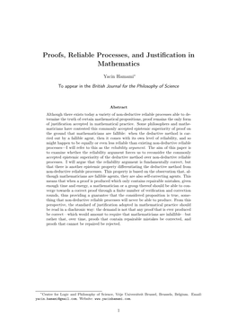 Proofs, Reliable Processes, and Justification in Mathematics
