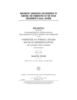 Diplomatic Assurances and Rendition to Torture: the Perspective of the State Department’S Legal Adviser