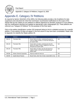 Appendix E. Category IV Petitions | August 10, 2020 Appendix E