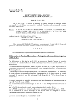 Compte-Rendu Du Conseil Municipal Du 29 Avril 2016