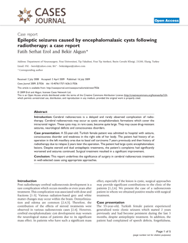 Epileptic Seizures Caused by Encephalomalasic Cysts Following Radiotherapy: a Case Report Fatih Serhat Erol and Bekir Akgun*