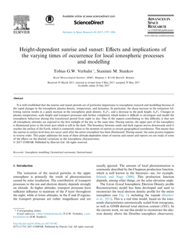 Height-Dependent Sunrise and Sunset: Eﬀects and Implications of the Varying Times of Occurrence for Local Ionospheric Processes and Modelling