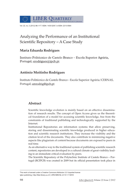 Analyzing the Performance of an Institutional Scientific Repository – a Case Study