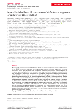 Myoepithelial Cell-Specific Expression of Stefin a As a Suppressor of Early Breast Cancer Invasion