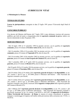 CURRICULUM VITAE Dimichelangelo Lo Monaco