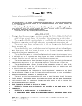 House Bill 2528 Sponsored by Representative SANCHEZ (Presession Filed.)