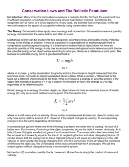 Conservation Laws and the Ballistic Pendulum