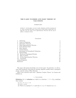 The P-Adic Numbers and Basic Theory of Valuations