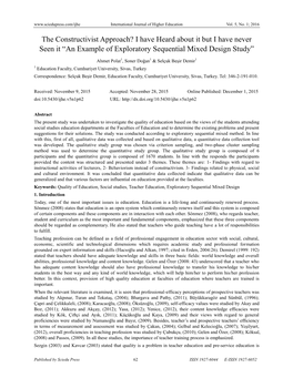 The Constructivist Approach? I Have Heard About It but I Have Never Seen It “An Example of Exploratory Sequential Mixed Design Study”