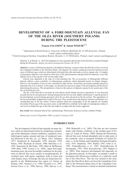 Development of a Fore-Mountain Alluvial Fan of the Olza River (Southern Poland) During the Pleistocene